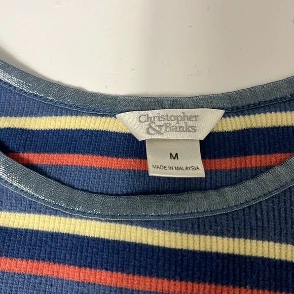 Christopher & Banks Medium Long Sleeve Blue Striped Basic T Shirt - Picture 5 of 5
